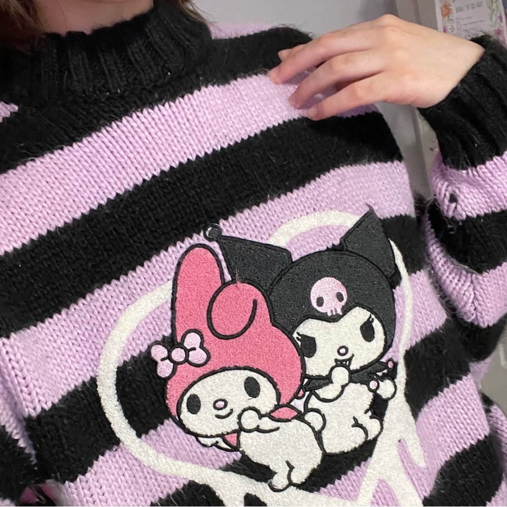 Striped Sweater with My Melody and Kuromi heart design